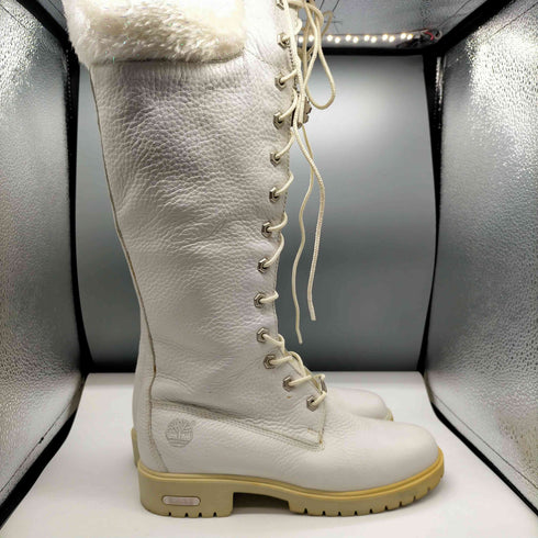 ティンバーランド Timberland ラメ ファー ロゴ 刺繍 シボ革 レザー ロング ブーツ レディース 7M