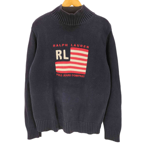 ポロジーンズカンパニーラルフローレン POLO JEANS COMPANY RALPH LAUREN RL 星条旗 モックネックニットセーター メンズ JPN:L