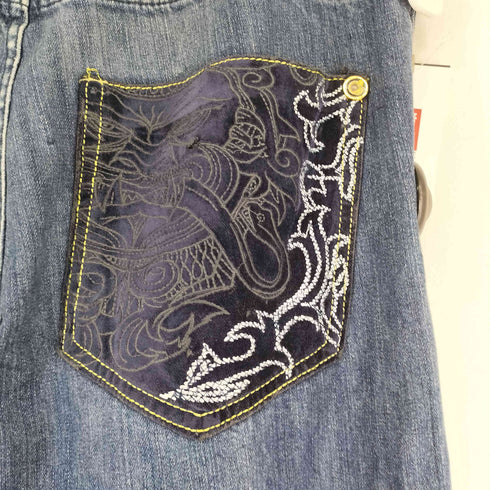 クージー COOGI 90-00S ベロアパッチワーク刺繍デザインデニムパンツ メンズ 38/34