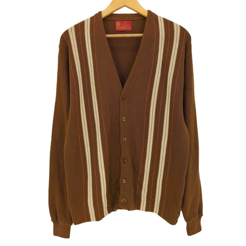シアーズ Sears 70s マルチカラーストライプ アクリル Vネックカーディガン メンズ import:XL