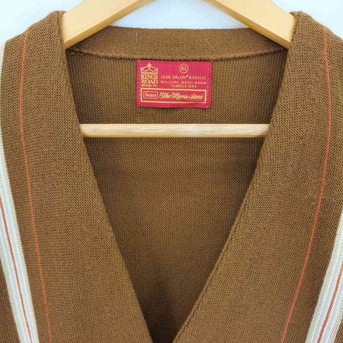 シアーズ Sears 70s マルチカラーストライプ アクリル Vネックカーディガン メンズ import:XL