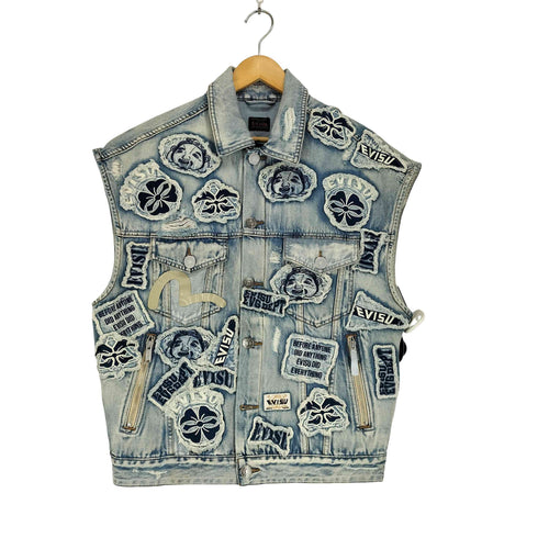 エヴィス EVISU マルチプルバッジのデコンストラクトルーズフィットデニムベスト メンズ import:M
