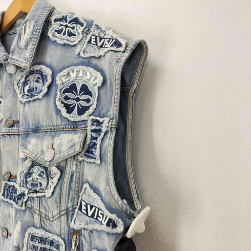 エヴィス EVISU マルチプルバッジのデコンストラクトルーズフィットデニムベスト メンズ import:M