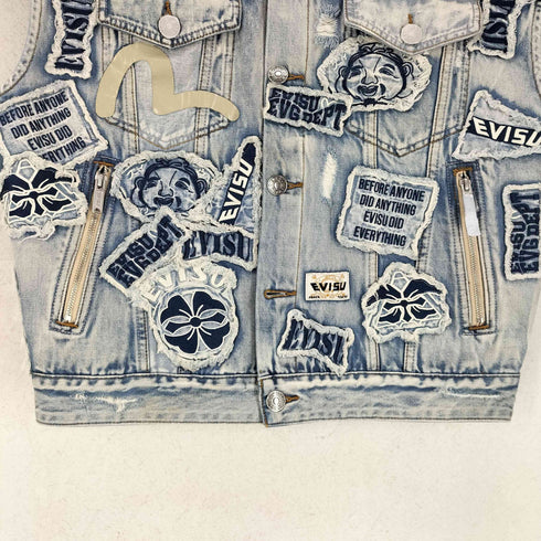 エヴィス EVISU マルチプルバッジのデコンストラクトルーズフィットデニムベスト メンズ import:M