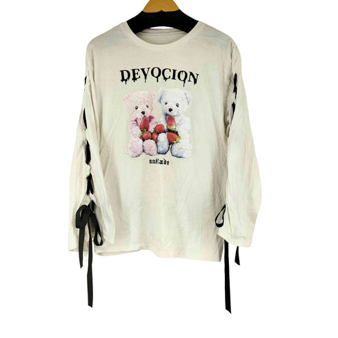 DEVOCION アームリボンデザイン フロントプリント L/S Tシャツ レディース