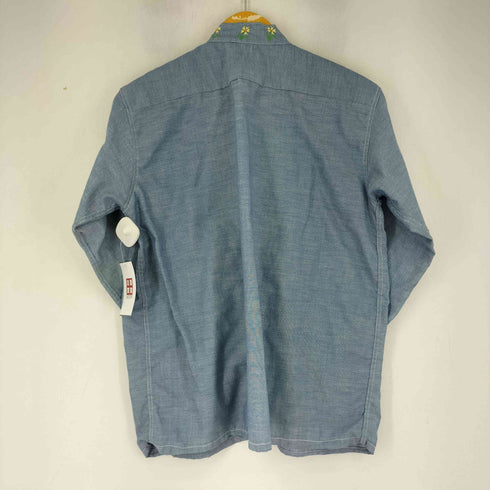 パーマネントプレス Permanent Press 70S 刺繍デザイン 七分袖 バンドカラーシャツ メンズ import:M