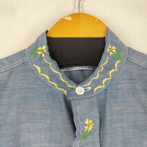 パーマネントプレス Permanent Press 70S 刺繍デザイン 七分袖 バンドカラーシャツ メンズ import:M