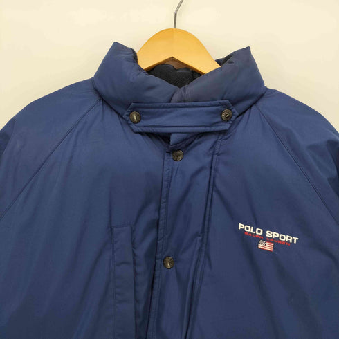 ポロスポーツラルフローレン POLO SPORT RALPH LAUREN 90s 短丈 星条旗 ロゴ 刺繍 チンストラップ ラグラン ダウンジャケット メンズ import:L