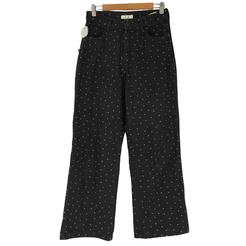 花柄刺繍 ブラックワイドデニムパンツ レディース