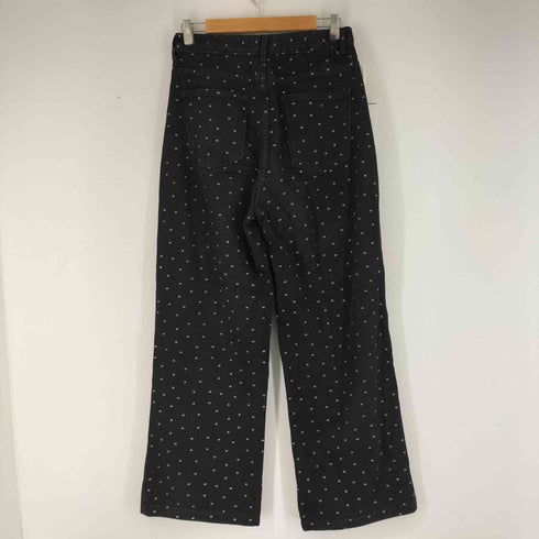 花柄刺繍 ブラックワイドデニムパンツ レディース