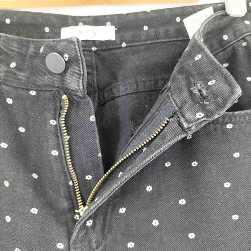 花柄刺繍 ブラックワイドデニムパンツ レディース