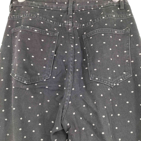 花柄刺繍 ブラックワイドデニムパンツ レディース