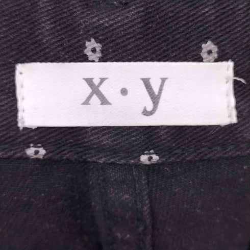 花柄刺繍 ブラックワイドデニムパンツ レディース