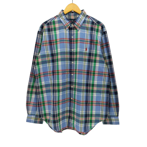 ラルフローレン RALPH LAUREN CLASSIC FIT ポニー刺繍 マドラスチェック ボタンダウンシャツ メンズ import:XL
