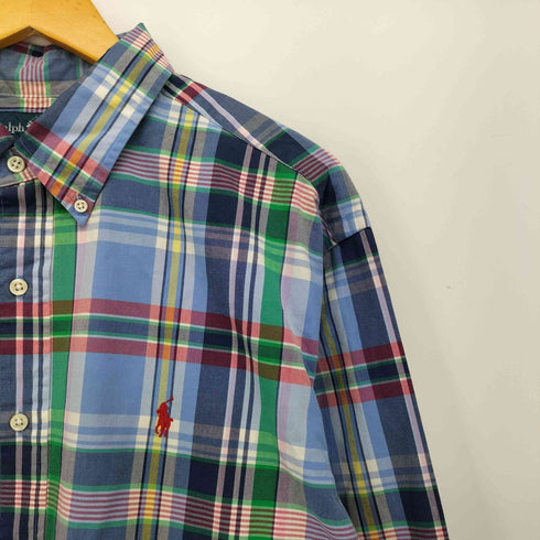 ラルフローレン RALPH LAUREN CLASSIC FIT ポニー刺繍 マドラスチェック ボタンダウンシャツ メンズ import:XL