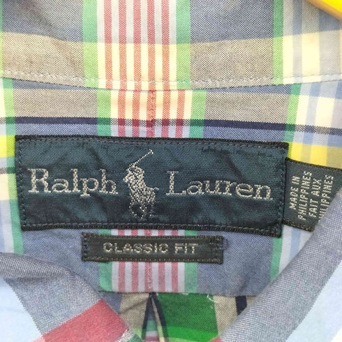 ラルフローレン RALPH LAUREN CLASSIC FIT ポニー刺繍 マドラスチェック ボタンダウンシャツ メンズ import:XL