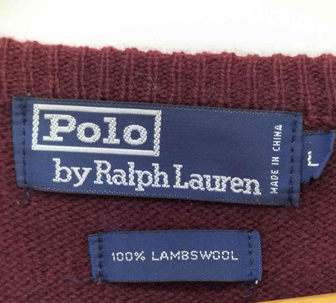 ポロバイラルフローレン Polo by RALPH LAUREN 90s ポニー刺繍 Vネック フリーダムスリーブ ラムズウール ニットセーター メンズ import:L
