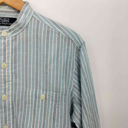 ポロバイラルフローレン Polo by RALPH LAUREN 90s マチ付 織柄 チンストラップ ストライプ バンドカラーワークシャツ メンズ import:M