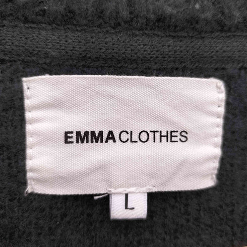 エマクローズ EMMA CLOTHES モヘアライクWジャガード編みクルーネック ドロップショルダールーズニットカーディガン レディース L
