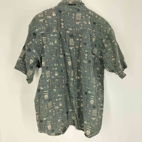 コールマン COLEMAN 総柄 魚 釣り竿 キャンプ 1ポケット B.D S/S コットン シャツ メンズ import:L