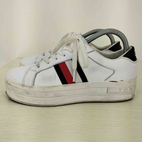 トミーヒルフィガー TOMMY HILFIGER ストライプデザイン レザー 厚底スニーカー レディース JPN:24