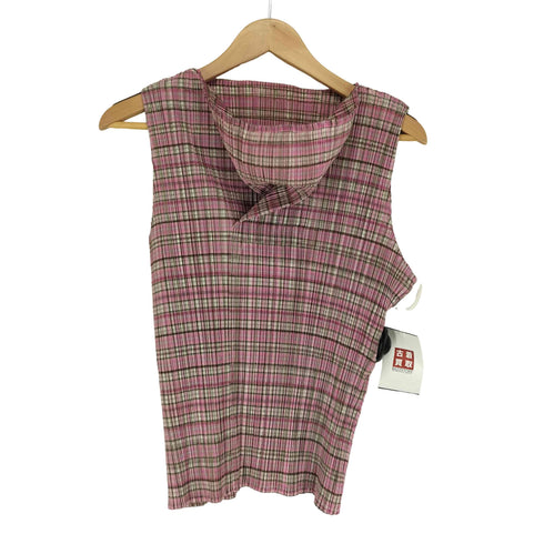 プリーツプリーズイッセイミヤケ PLEATS PLEASE ISSEY MIYAKE 90~00S チェック柄ハイネックプリーツトップス レディース