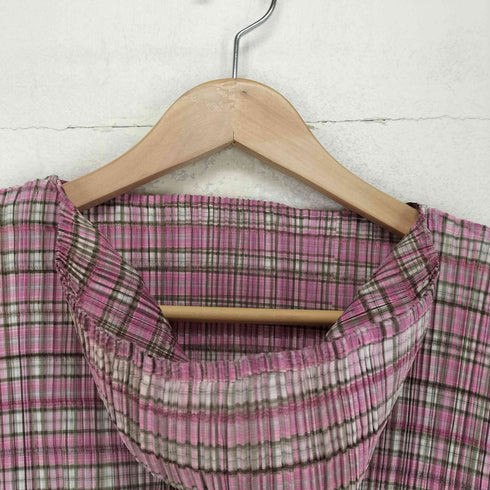プリーツプリーズイッセイミヤケ PLEATS PLEASE ISSEY MIYAKE 90~00S チェック柄ハイネックプリーツトップス レディース