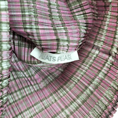 プリーツプリーズイッセイミヤケ PLEATS PLEASE ISSEY MIYAKE 90~00S チェック柄ハイネックプリーツトップス レディース