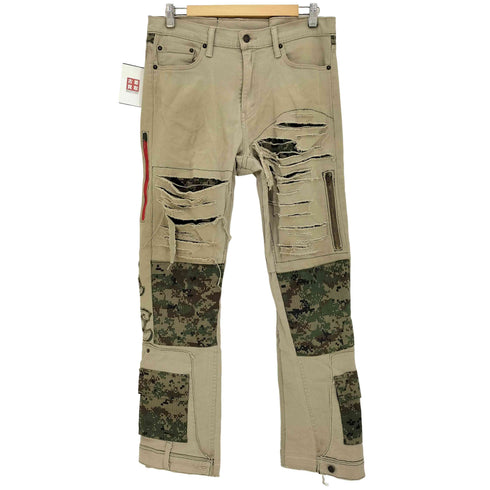 リーバイス Levis 510 リメイク ワッペン装飾 迷彩パッチワーク ダメージ加工 フェイクレイヤード ストレートデニムパンツ メンズ W32L32