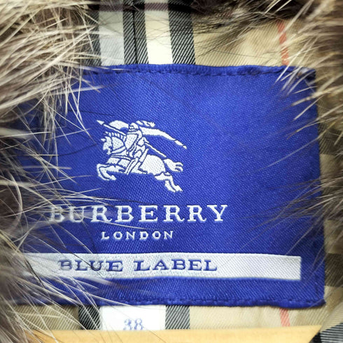 バーバリーブルーレーベル BURBERRY BLUE LABEL ファー切り替え裏地ノヴァチェックキルティングラムレザーコート レディース 38
