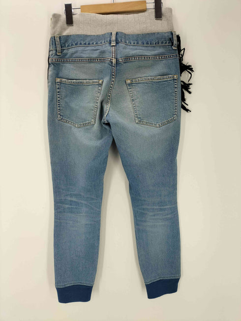 アンダーカバー UNDERCOVER 16AW hurt期 フリンジ 側章 サイド ジップ ウエスト 裾 リブ 切り替え ストレッチ デニム パンツ レディース JPN:2