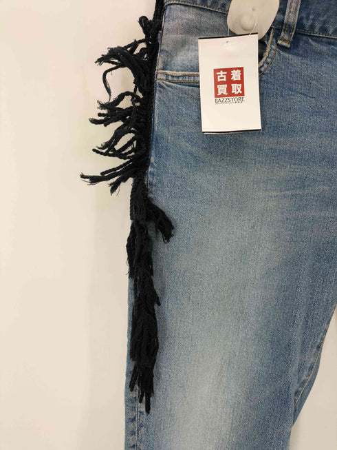 アンダーカバー UNDERCOVER 16AW hurt期 フリンジ 側章 サイド ジップ ウエスト 裾 リブ 切り替え ストレッチ デニム パンツ レディース JPN:2