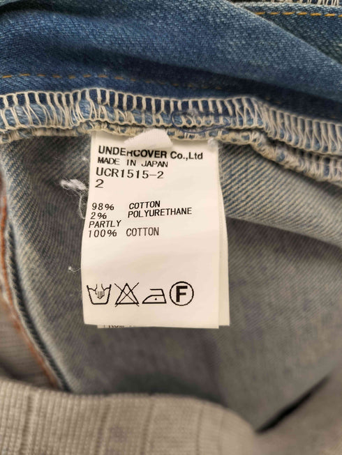 アンダーカバー UNDERCOVER 16AW hurt期 フリンジ 側章 サイド ジップ ウエスト 裾 リブ 切り替え ストレッチ デニム パンツ レディース JPN:2