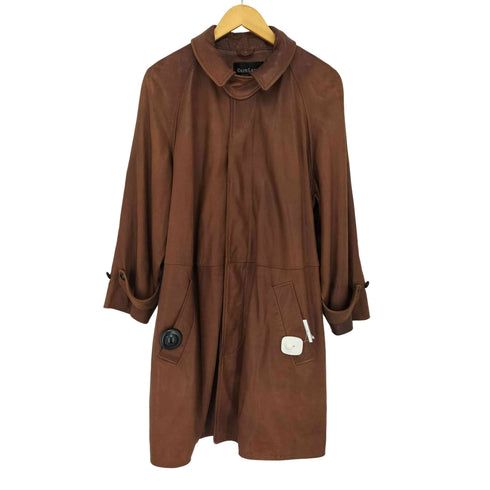 ラルフローレンブラックレーベル RALPH LAUREN BLACK LABEL イタリア製レザートレンチコート レディース UK:8