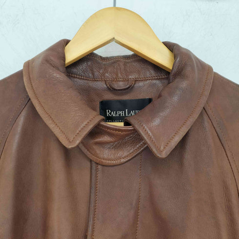ラルフローレンブラックレーベル RALPH LAUREN BLACK LABEL イタリア製レザートレンチコート レディース UK:8