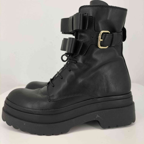レッドヴァレンティノ RED VALENTINO リボン付き レザーコンバットブーツ レディース EUR:38