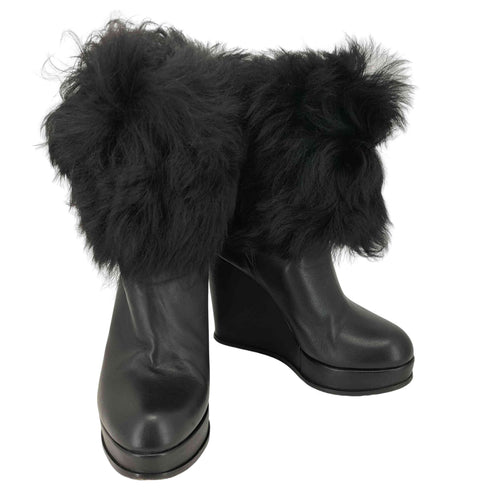 エスカーダ ESCADA ショートブーツ ウェッジソール フェイクファー レディース EUR:36