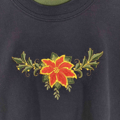 フラワー刺繍 クルーネック スウェット メンズ