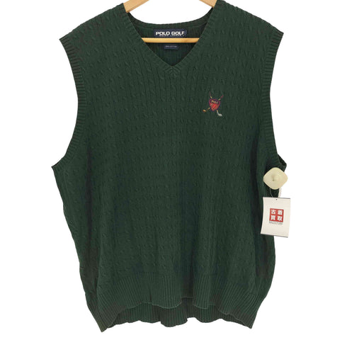 ポロゴルフラルフローレン POLO GOLF RALPH LAUREN エンブレム デザイン ケーブル編み コットン ニット ベスト メンズ import:L