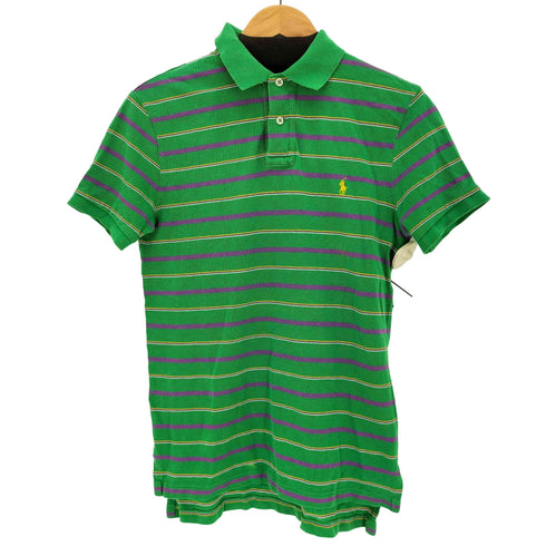 ポロバイラルフローレン Polo by RALPH LAUREN 90S ポニー刺繍ボーダー鹿の子S/S ポロシャツ メンズ import:S