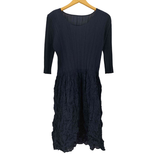プリーツプリーズイッセイミヤケ PLEATS PLEASE ISSEY MIYAKE 12SS メレンゲ クラッシュ シワ加工 切替 プリーツ ワンピース レディース JPN:3
