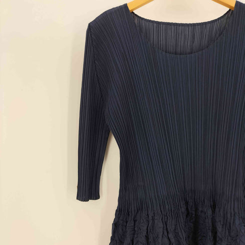 プリーツプリーズイッセイミヤケ PLEATS PLEASE ISSEY MIYAKE 12SS メレンゲ クラッシュ シワ加工 切替 プリーツ ワンピース レディース JPN:3