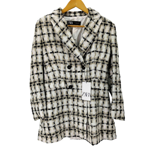 ザラ ZARA ツイードロングブレザー ダブルブレストテーラードジャケット レディース import:S