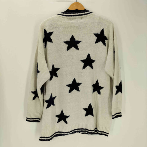 PARIS SPORT CLUB パリス スポーツ クラブ 80-90S リネン コットン 星 スター リブ編み カーディガン メンズ import:L