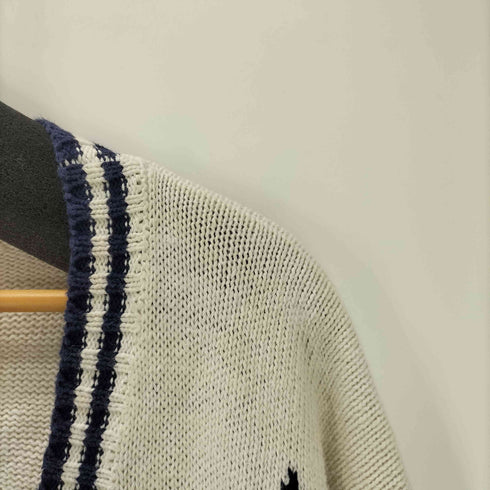 PARIS SPORT CLUB パリス スポーツ クラブ 80-90S リネン コットン 星 スター リブ編み カーディガン メンズ import:L