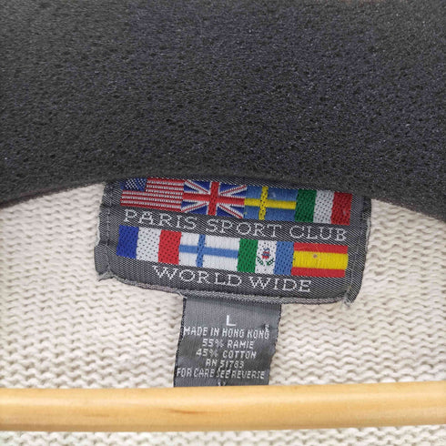 PARIS SPORT CLUB パリス スポーツ クラブ 80-90S リネン コットン 星 スター リブ編み カーディガン メンズ import:L