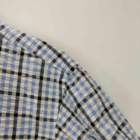 バーバリーロンドン BURBERRY LONDON 裾ロゴ刺繍 シアサッカー チェック フラップポケット ボタンダウン 半袖 ボックス シャツ メンズ import:L