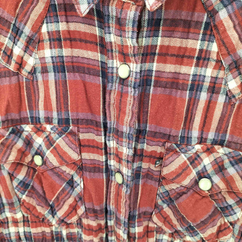 ポロジーンズカンパニーラルフローレン POLO JEANS COMPANY RALPH LAUREN プリーツ ギャザーデザイン ロングチェックシャツ Y2K レディース M