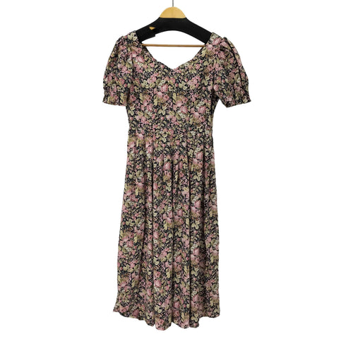 ローラアシュレイ LAURA ASHLEY 花柄 パフスリーブリボンフレア ロングワンピース レディース