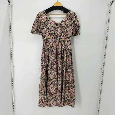ローラアシュレイ LAURA ASHLEY 花柄 パフスリーブリボンフレア ロングワンピース レディース